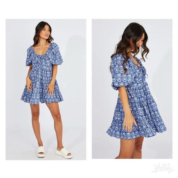 Zara Balloon Sleeve Fit N Flare Dress Skater Floral Shirred Blogger Favorite L - Picture 1 of 16